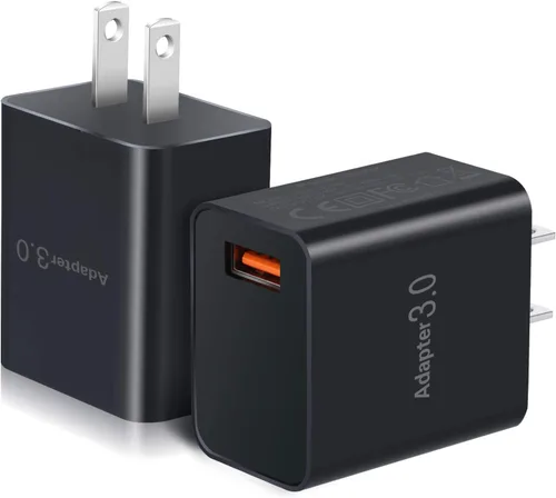OKRAY - Bloque de cargador USB, paquete de 2 adaptadores de corriente de carga rápida de 18 W 3.0 tipo A, enchufe de pared USB, bloque de carga Negro