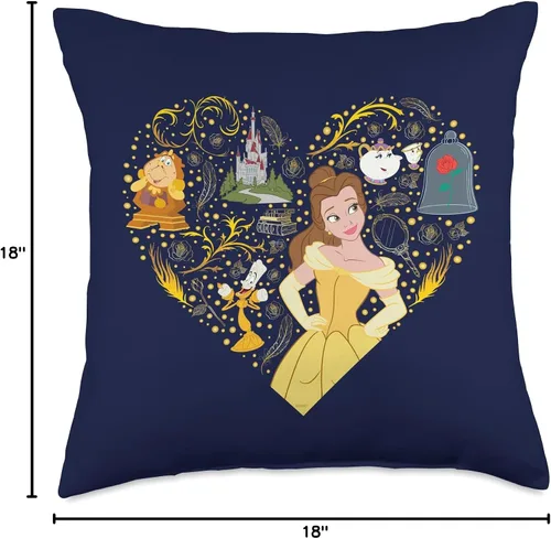 Miniatura 4 de Disney Princess Belle - Almohada de corazón encantado, 16 x 16 pulgadas, multicolor