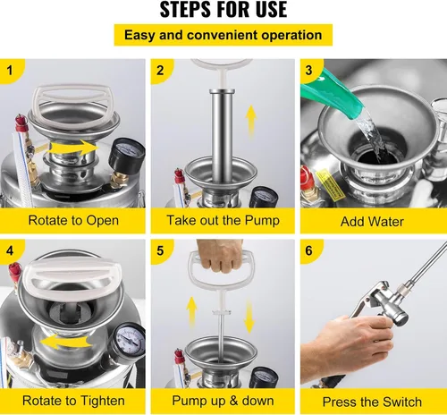 Miniatura 6 de Happybuy Pulverizador de bomba de acero inoxidable de 1 galón, varita de 12 pulgadas y manguera reforzada de 3 pies, medidor de presión, válvula