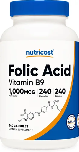 Nutricost ácido fólico (Vitamina B9) 1000 mcg, 240 Cápsulas, 1 botella, 1