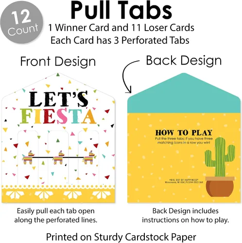 Miniatura 4 de Big Dot of Happiness Let's Fiesta - Juego de 12 tarjetas de pepinillo para fiesta mexicana, pestañas 3 en una fila