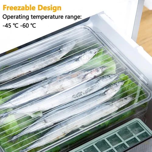 Miniatura 2 de vacane Organizador apilable para congelador, contenedor plano para queso rebanado con tapas, contenedores de almacenamiento para congelador, bandeja