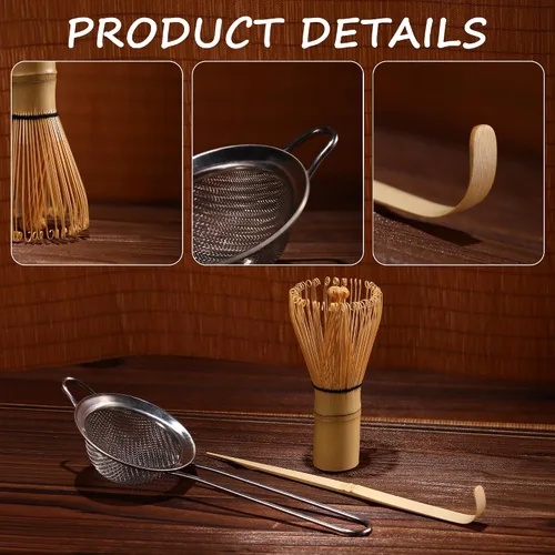 Miniatura 3 de Juego de batidor de matcha, batidor de matcha de bambú (Chasen), cuchara tradicional (chashaku), tamiz de acero inoxidable,Herramientas de té