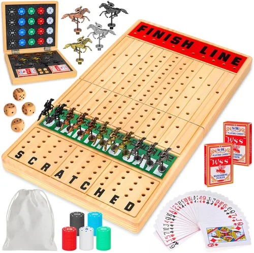 TooyBing Juego de mesa grande de carreras de caballos de 21 pulgadas, juegos de carreras de caballos con cartas y dados y 11 potrillos de metal de