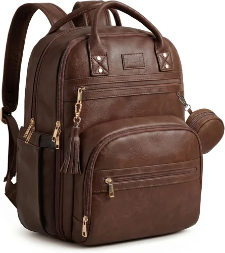Miniatura 9 de ROSEGIN Mochila para pañales de cuero vegano de alta calidad con cambiador impermeable, cremalleras reforzadas y sin olor, organizador profesional