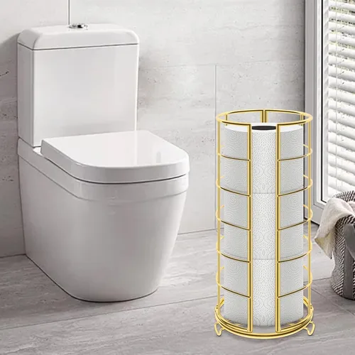 Miniatura 7 de NearMoon Soporte organizador de papel higiénico, almacenamiento de 3 rollos de papel higiénico, accesorio de baño de metal, soporte de rollo Dorado