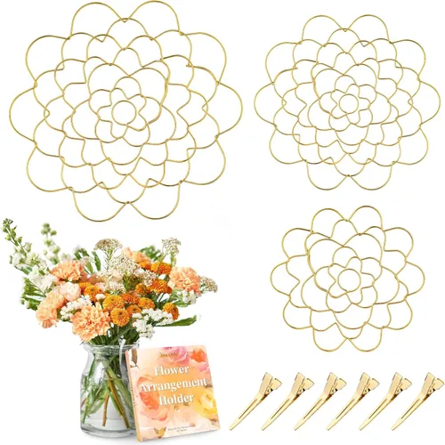 Soporte para arreglos florales, soporte para arreglos florales con torsión de ramo reutilizable de oro, acero inoxidable, redondo, suministros de