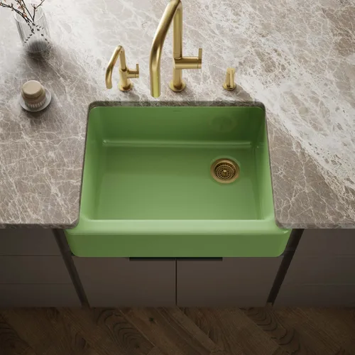 Miniatura 26 de KOHLER Whitehaven® K-6427-42 - Fregadero de cocina empotrado de 35-3/4 pulgadas, autorecortable, Smart Divide, Grande/Mediano con Delantal alto