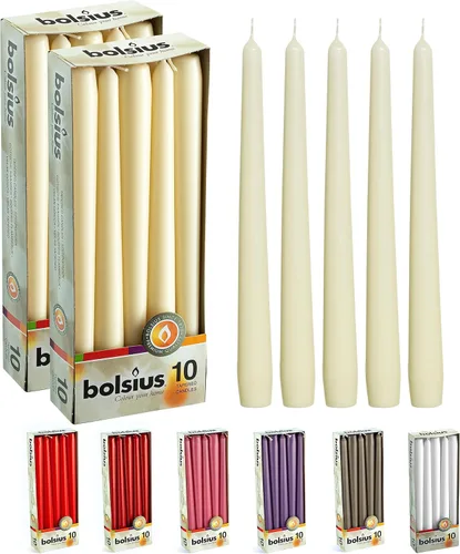 Miniatura 13 de BOLSIUS 20 velas cónicas blancas sin perfume de 10 pulgadas, 8 horas de tiempo de combustión, calidad europea premium, sin humo, sin goteo, Blanco