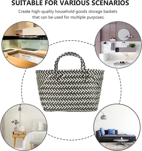 Miniatura 4 de Zerodeko 1 unid bolso hecho a mano bolsas de plástico bolsa de rayas de moda bolsa de gran capacidad, Negro