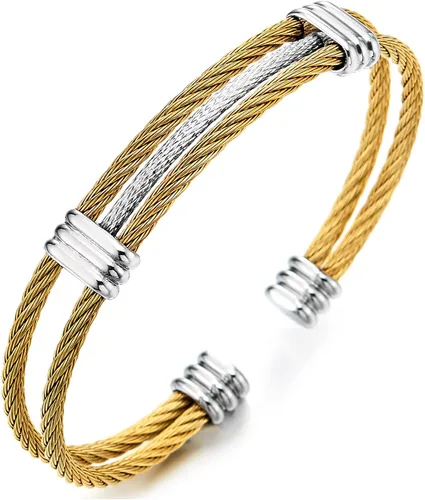Miniatura 9 de Pulsera de acero inoxidable COOLSTEELANDBEYOND con cable trenzado ajustable para hombre y mujer