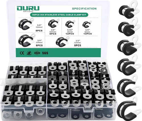 Miniatura 14 de OURU 15 piezas de abrazaderas de cable de acero inoxidable de 1-1/4 pulgadas, abrazaderas de cable con revestimiento de goma y cojín aisladas