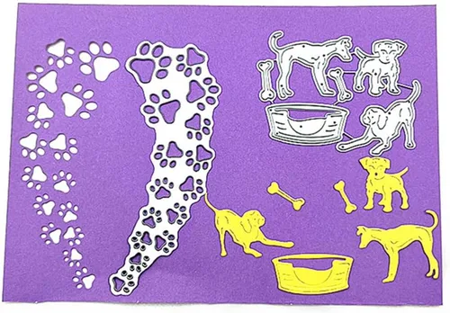 Plantillas de plantillas de metal para decoración de tarjetas y álbum de recortes Hueso de perro perro huella huella perros