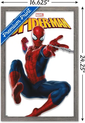 Miniatura 3 de Trends International Marvel Comics - Póster de pared de la serie Spider-Man, 22.4 pulgadas de largo x 14.7 pulgadas, versión enmarcada de madera