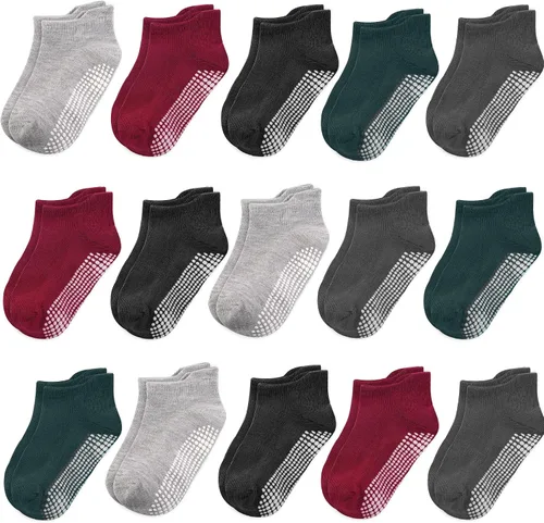 Miniatura 13 de HYCLES 15 pares de calcetines para niños pequeños, calcetines de agarre para niños de 6-12 meses 1-7 años, calcetines de tobillo antideslizantes