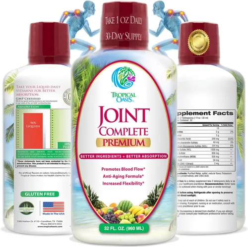 Tropical Oasis Joint Complete Premium - Suplemento líquido para articulaciones con sulfato de glucosamina líquida, condroitina, MSM y ácido