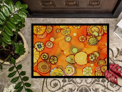 Miniatura 3 de Caroline's Treasures 8987JMAT - Felpudo abstracto de flores en naranjas y amarillos, 24 x 36 pulgadas, tapete para puerta delantera