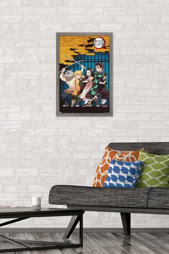 Miniatura 2 de Trends International Demon Slayer - Póster de pared de arte grupal, 14.725 x 22.375 pulgadas, versión enmarcada de madera de granero