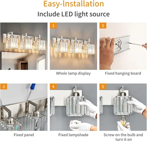 Miniatura 7 de Luz de Tocador de Baño Moderna 3 Luces Níquel Cepillado Luz de Tocador Luz de Pared de Cristal Accesorios de Iluminación de Baño Níquel torcido
