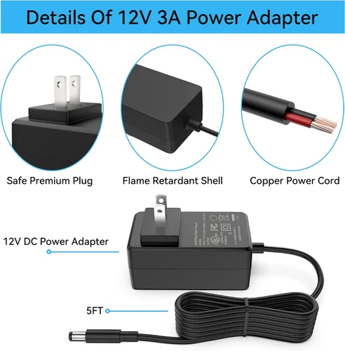 Miniatura 4 de Cargador adaptador de CA UL 12V 3A para Mamaroo 2 mamaRoo 4, RockaRoo Baby Swing Cable de alimentación