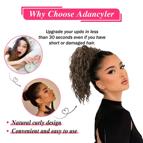 Miniatura 5 de Extension de cabello con moño desordenado, textura Yaki, con cabello suelto, ondulado y rizado, corto, con cordón de ajuste, extensiones de cola