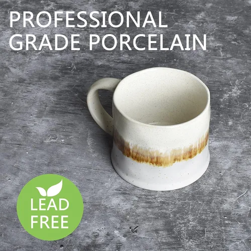 Miniatura 3 de Bosmarlin Juego de 2 tazas de café medianas de cerámica, 15 onzas, taza de té grande de cerámica para oficina y hogar, apta para lavavajillas y Beige