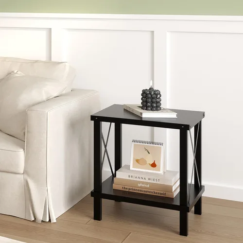 Miniatura 8 de MMEOLUOOK Mesa Auxiliar Grande Estilo Granja Mesa Lateral Estilo Industrial Mesa de Sofá Mesa de Café Metal X Acento Mesa Auxiliar de Madera Mesita
