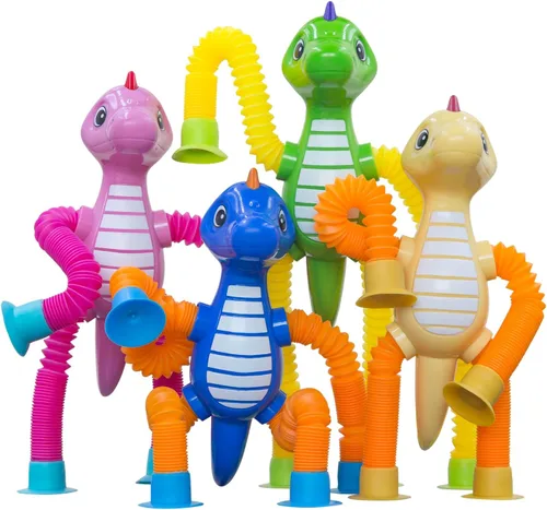 DoDoMagxanadu Tubos Pop Tubes Fidget Toys para niños, paquete de 4 juguetes telescópicos con ventosa para edades de 3, 4, 5, 6, 7, juguetes para