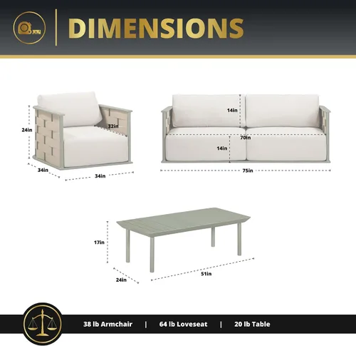 Miniatura 7 de Juego de muebles de patio de 4 piezas, sofá de patio con mesa auxiliar, sofá biplaza acolchado, juego de conversación al aire libre, cojines Gris