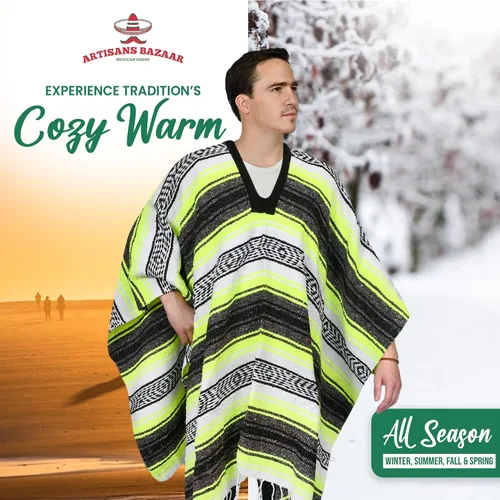 Miniatura 76 de Artisans Bazaar Poncho tradicional mexicano de Baja para hombres y mujeres, auténtico sarape de Gaban, manta de vaquero Pancho Jorongo