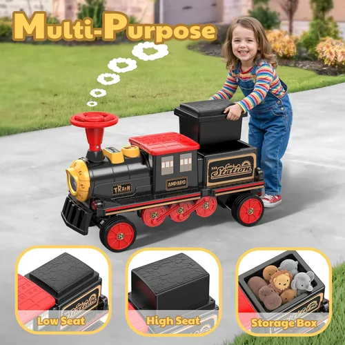 Miniatura 3 de ANPABO - Tren de montar de 2 plazas sin pista, coche eléctrico de 12 V para niños con asiento de altura ajustable, almacenamiento extra, faro, Rojo