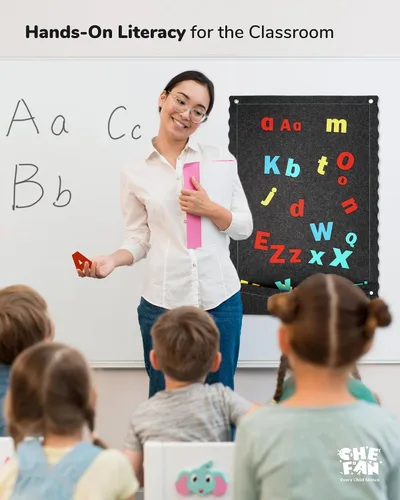 Miniatura 5 de CHEFAN Tablero de letras de fieltro para niños pequeños, tablero de franela grande de 45 x 25 pulgadas para pared, letras mayúsculas y minúsculas