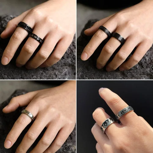 Miniatura 4 de Anillos antiestrés de acero inoxidable para hombres, anillos plateados para ansiedad para mujeres, juego de anillos giratorios geniales, paquete