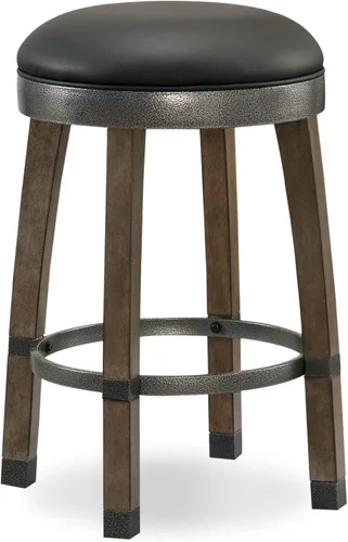 Miniatura 5 de Leick Home Calton Taburete de mostrador, con asiento giratorio, para cocina o comedor, piel sintética negra y piedra gris, paquete de 2, 10118GS/BL