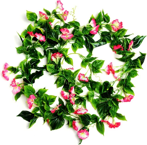 Miniatura 13 de AirSun Vid de flores artificiales de gloria matutina, 2 plantas colgantes de 15 pies, guirnalda de seda falsa de plantas verdes falsas
