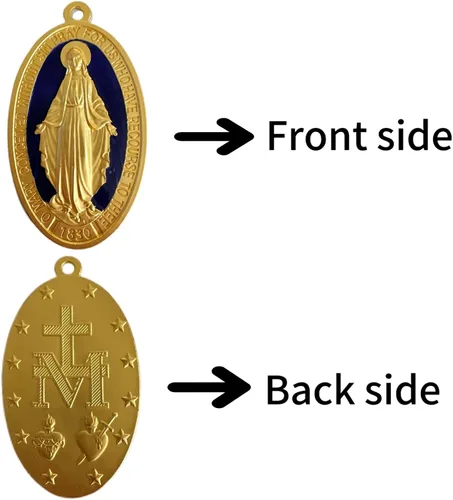 Miniatura 2 de Bovemee Medallas Milagrosas extra grandes de 3.5 pulgadas chapadas en plata, Colgante Dorado Medalla de la Virgen Milagrosa Amuleto Regalos Católicos