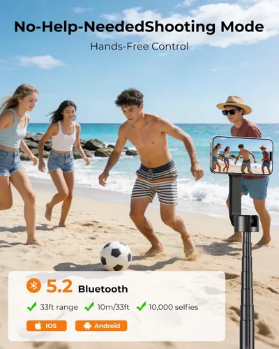 Miniatura 7 de Trípode magnético para selfie stick de 72 pulgadas para iPhone MagSafe, soporte de trípode extensible para teléfono con control remoto Bluetooth