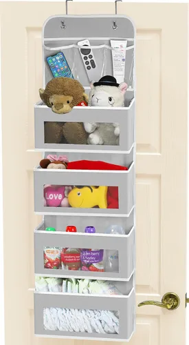 Simple Houseware - Organizador colgante con 4 bolsillos transparentes para colgar en la puerta, con 3 bolsillos transparentes para recámara, baño,