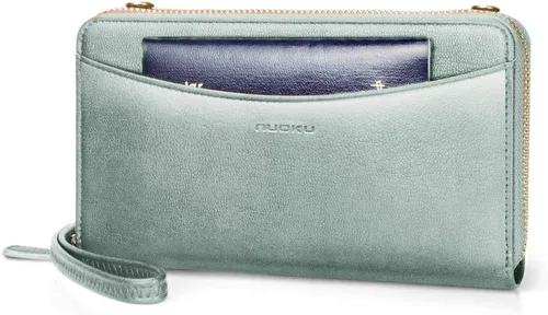 Miniatura 7 de nuoku Cartera RFID para mujer, bolso cruzado con cremallera alrededor de 2 correas