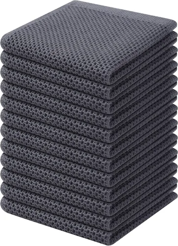 Miniatura 124 de Kitinjoy - Paños de cocina de 100 % algodón, tela de tejido gofrado, paño de limpieza ultrasuave, absorbente y de secado rápido. Gris Oscuro