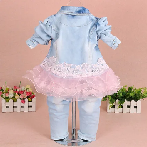 Miniatura 2 de Yao Conjuntos de ropa de mezclilla para bebés y niñas, conjuntos de 3 piezas, camisa de mezclilla y jeans