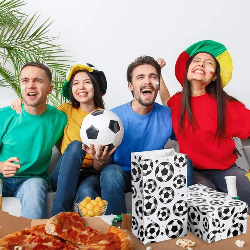Miniatura 6 de Blulu Paquete de 30 bolsas de papel para fiesta de fútbol, bolsas de golosinas para golosinas, regalo para fiestas temáticas de fútbol Blanco