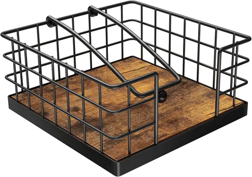 Miniatura 9 de Homode Portaservilletas para Servilletas de Papel, Portaservilletas Estilo Granja para Mesa, Canasta Plana para Servilletas con Brazo con Peso, Negro