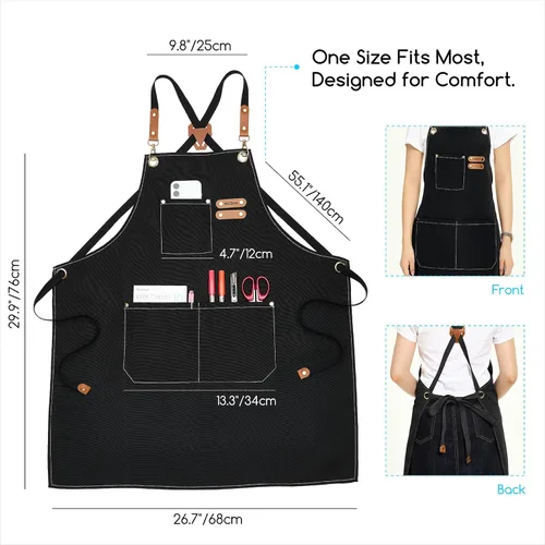 Miniatura 2 de MEEDEN Delantal de pintura para hombres y mujeres: Delantal de arte de lona de poliéster impermeable ajustable con 3 bolsillos, delantal de artista