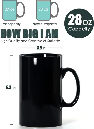 Miniatura 2 de Taza de café de cerámica extra grande de 28 onzas, M018, taza clásica de porcelana con asa para oficina y hogar, Boss Super grande, color negro