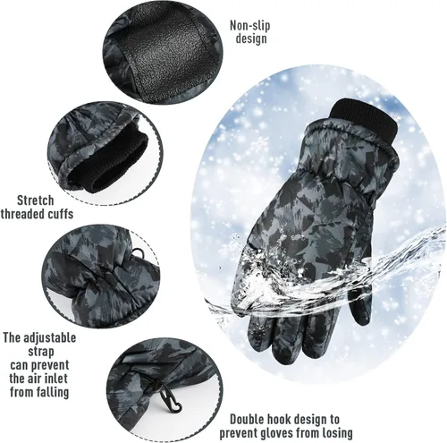 Miniatura 4 de SATINIOR 2 pares de guantes impermeables para niños, guantes de nieve cálidos para invierno, guantes de esquí para niños y niñas, resistentes al