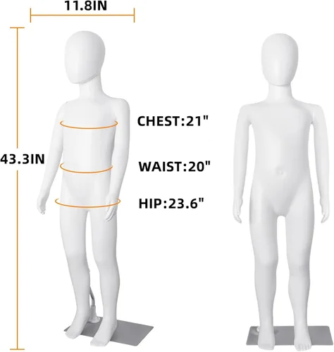 Miniatura 2 de Maniquí de cuerpo completo para niños, forma de vestido infantil de 43.3 pulgadas, torso de maniquí ajustable sin rostro, pantalla de maniquí