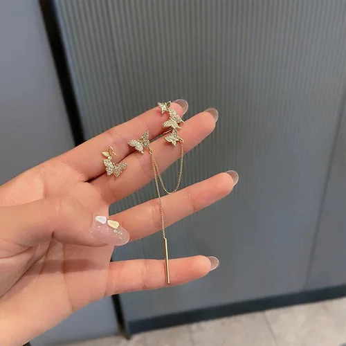 Miniatura 7 de Aretes de mariposa con borlas asimétricas temperamento femenino personalidad clip de orejera aretes de hada joyería de disfraz para adolescentes