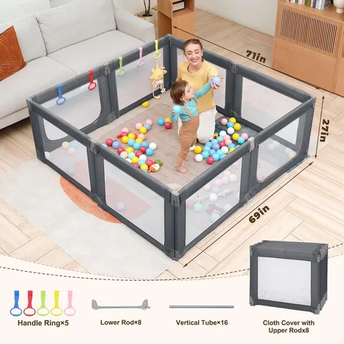 Miniatura 7 de Dripex Corralito para bebés, corralito pequeño de 47×47 pulgadas para bebés, corralito de juegos para bebés con mayor seguridad