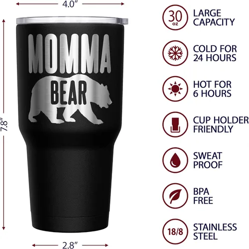 Miniatura 6 de We The People Holsters - Momma Bear - Vaso de café - Taza de viaje de café con bandera americana - Vaso grabado - Vaso termo doble - 30 onzas